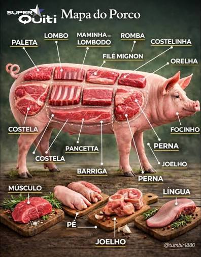Suíno com identificação visual dos principais cortes de carne para apoiar aproveitamento e controle de margem